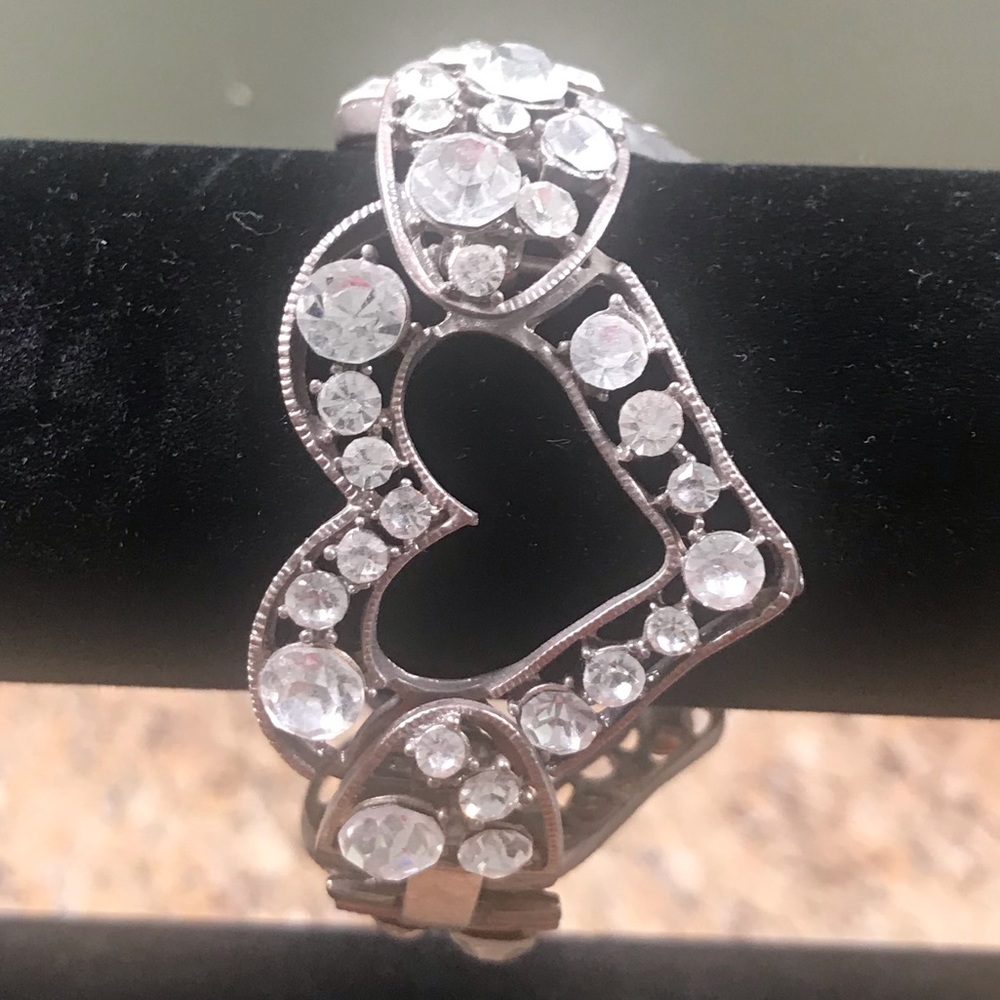 Heart Rhinestone Bangle Cuff Bracelet